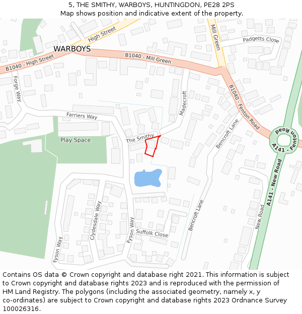 5, THE SMITHY, WARBOYS, HUNTINGDON, PE28 2PS: Location map and indicative extent of plot