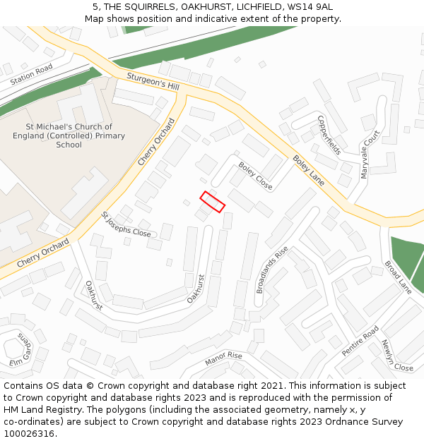 5, THE SQUIRRELS, OAKHURST, LICHFIELD, WS14 9AL: Location map and indicative extent of plot