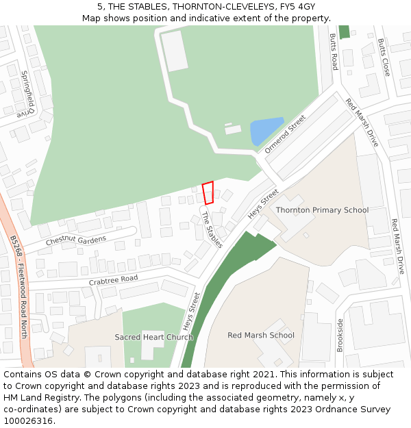 5, THE STABLES, THORNTON-CLEVELEYS, FY5 4GY: Location map and indicative extent of plot