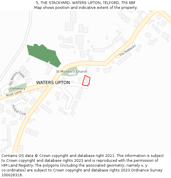 5, THE STACKYARD, WATERS UPTON, TELFORD, TF6 6BF: Location map and indicative extent of plot