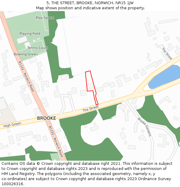 5, THE STREET, BROOKE, NORWICH, NR15 1JW: Location map and indicative extent of plot