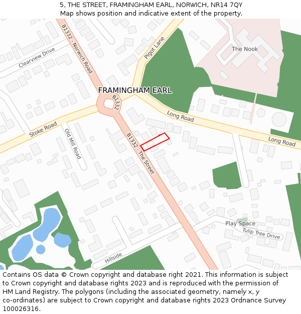 5, THE STREET, FRAMINGHAM EARL, NORWICH, NR14 7QY: Location map and indicative extent of plot