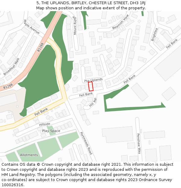 5, THE UPLANDS, BIRTLEY, CHESTER LE STREET, DH3 1RJ: Location map and indicative extent of plot