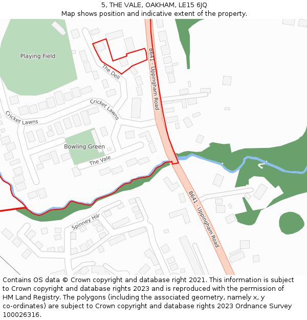 5, THE VALE, OAKHAM, LE15 6JQ: Location map and indicative extent of plot