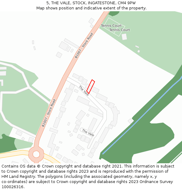 5, THE VALE, STOCK, INGATESTONE, CM4 9PW: Location map and indicative extent of plot