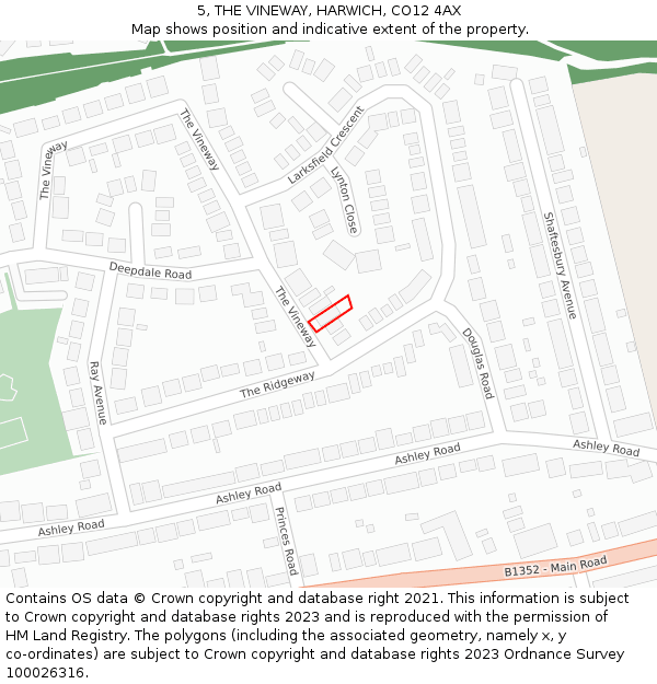 5, THE VINEWAY, HARWICH, CO12 4AX: Location map and indicative extent of plot