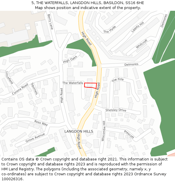 5, THE WATERFALLS, LANGDON HILLS, BASILDON, SS16 6HE: Location map and indicative extent of plot