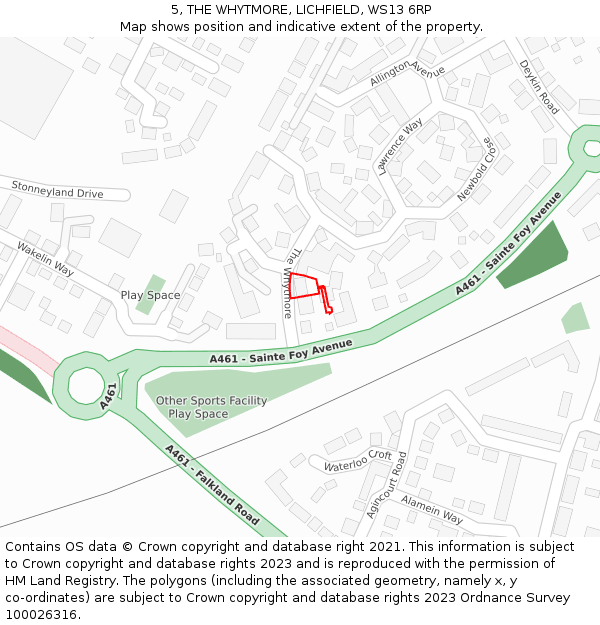5, THE WHYTMORE, LICHFIELD, WS13 6RP: Location map and indicative extent of plot