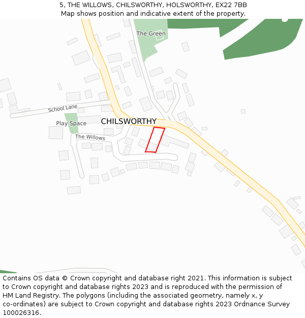 5, THE WILLOWS, CHILSWORTHY, HOLSWORTHY, EX22 7BB: Location map and indicative extent of plot