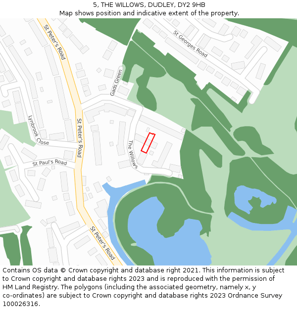 5, THE WILLOWS, DUDLEY, DY2 9HB: Location map and indicative extent of plot