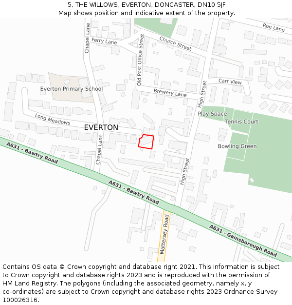 5, THE WILLOWS, EVERTON, DONCASTER, DN10 5JF: Location map and indicative extent of plot