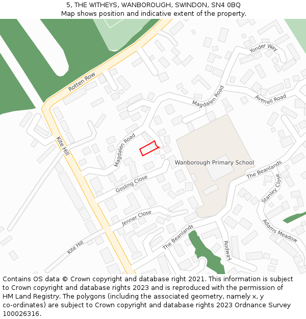 5, THE WITHEYS, WANBOROUGH, SWINDON, SN4 0BQ: Location map and indicative extent of plot