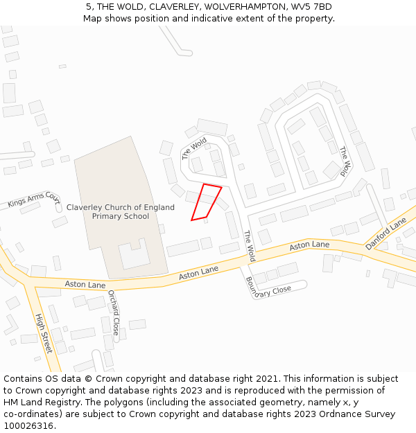 5, THE WOLD, CLAVERLEY, WOLVERHAMPTON, WV5 7BD: Location map and indicative extent of plot