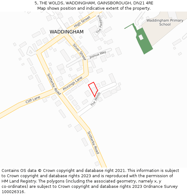 5, THE WOLDS, WADDINGHAM, GAINSBOROUGH, DN21 4RE: Location map and indicative extent of plot