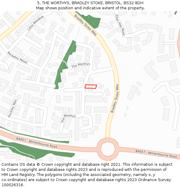 5, THE WORTHYS, BRADLEY STOKE, BRISTOL, BS32 8DH: Location map and indicative extent of plot