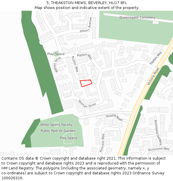 5, THEAKSTON MEWS, BEVERLEY, HU17 8FL: Location map and indicative extent of plot