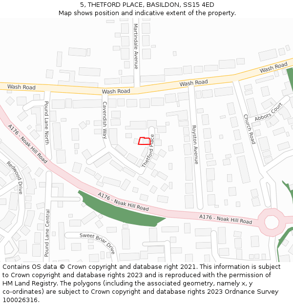 5, THETFORD PLACE, BASILDON, SS15 4ED: Location map and indicative extent of plot