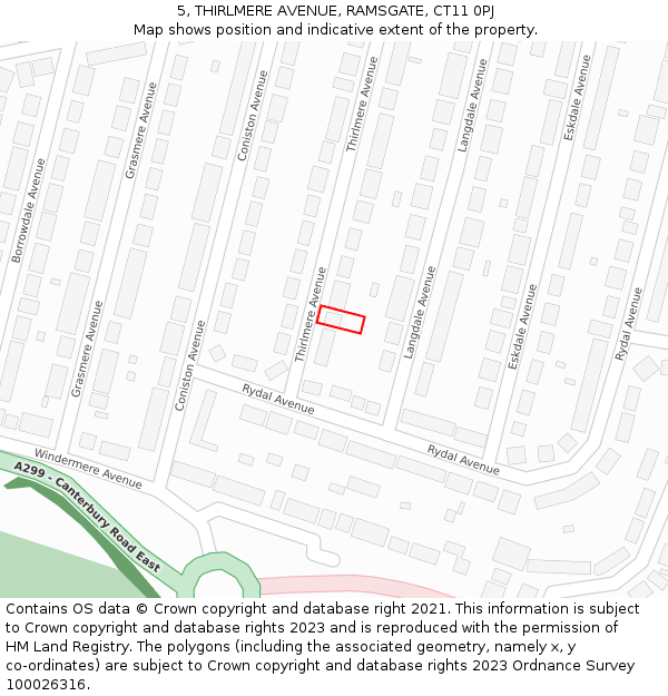 5, THIRLMERE AVENUE, RAMSGATE, CT11 0PJ: Location map and indicative extent of plot