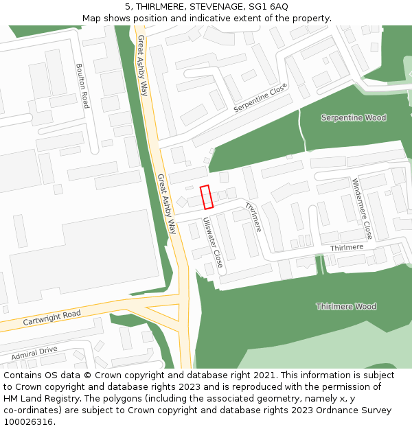 5, THIRLMERE, STEVENAGE, SG1 6AQ: Location map and indicative extent of plot