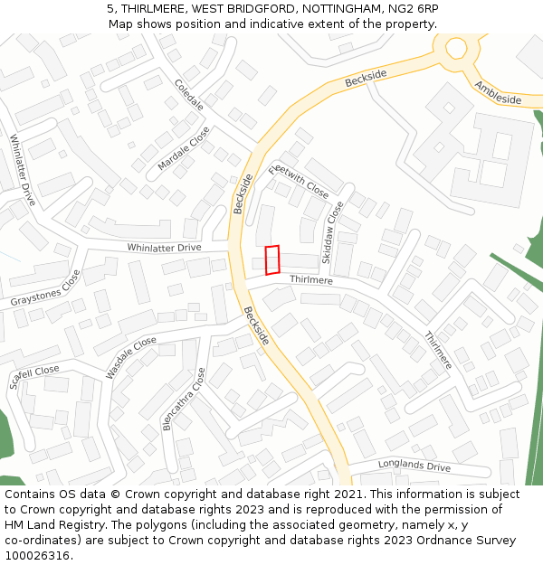 5, THIRLMERE, WEST BRIDGFORD, NOTTINGHAM, NG2 6RP: Location map and indicative extent of plot