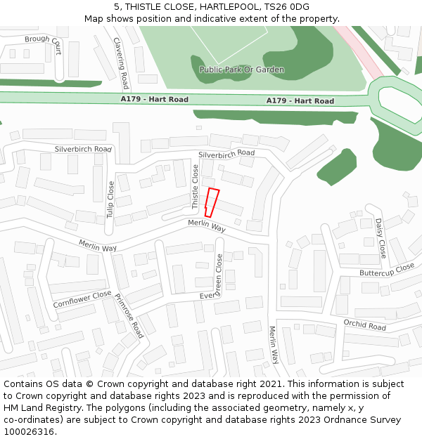 5, THISTLE CLOSE, HARTLEPOOL, TS26 0DG: Location map and indicative extent of plot