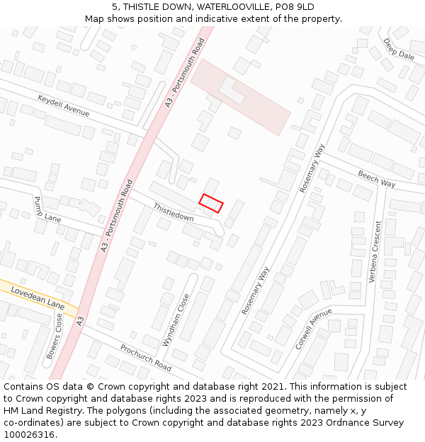 5, THISTLE DOWN, WATERLOOVILLE, PO8 9LD: Location map and indicative extent of plot