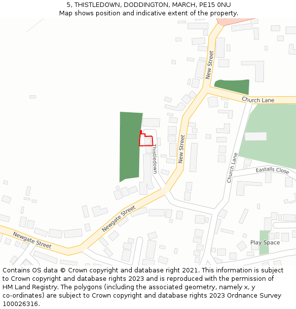 5, THISTLEDOWN, DODDINGTON, MARCH, PE15 0NU: Location map and indicative extent of plot