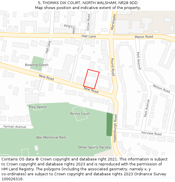 5, THOMAS DIX COURT, NORTH WALSHAM, NR28 9DD: Location map and indicative extent of plot