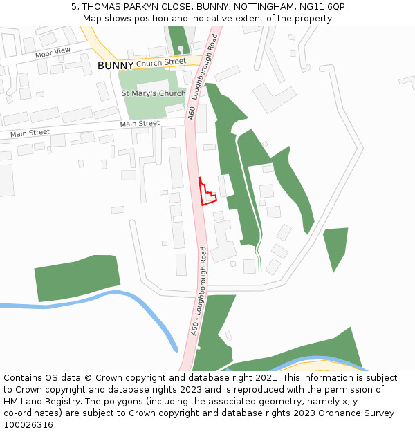 5, THOMAS PARKYN CLOSE, BUNNY, NOTTINGHAM, NG11 6QP: Location map and indicative extent of plot