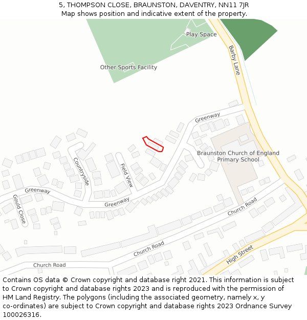 5, THOMPSON CLOSE, BRAUNSTON, DAVENTRY, NN11 7JR: Location map and indicative extent of plot