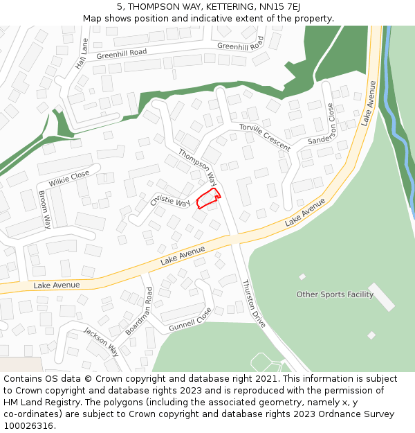 5, THOMPSON WAY, KETTERING, NN15 7EJ: Location map and indicative extent of plot