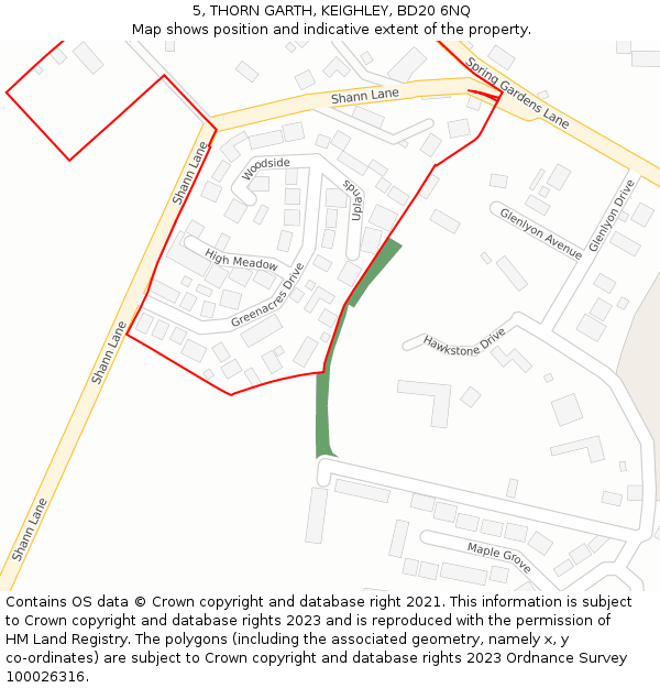 5, THORN GARTH, KEIGHLEY, BD20 6NQ: Location map and indicative extent of plot