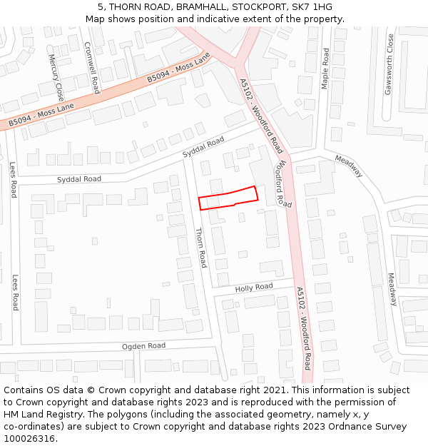 5, THORN ROAD, BRAMHALL, STOCKPORT, SK7 1HG: Location map and indicative extent of plot