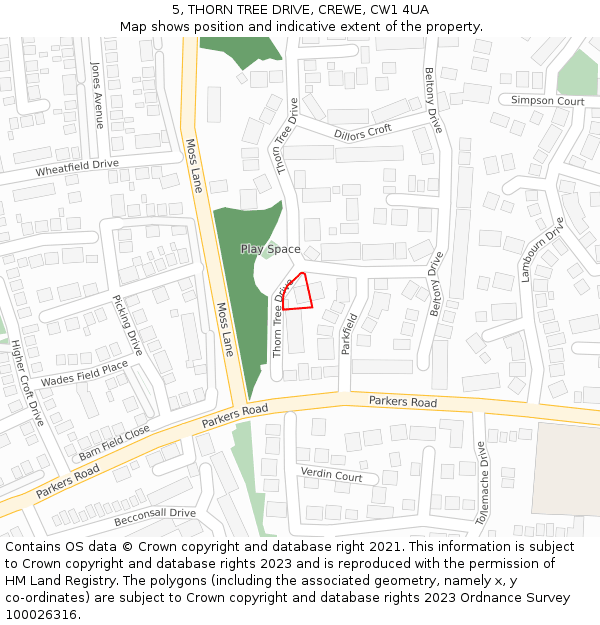 5, THORN TREE DRIVE, CREWE, CW1 4UA: Location map and indicative extent of plot