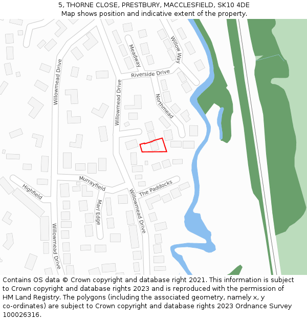 5, THORNE CLOSE, PRESTBURY, MACCLESFIELD, SK10 4DE: Location map and indicative extent of plot