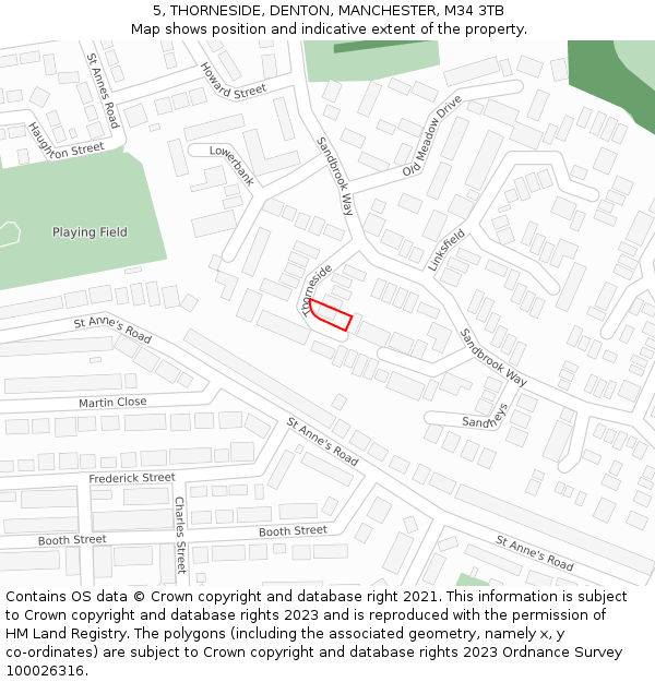 5, THORNESIDE, DENTON, MANCHESTER, M34 3TB: Location map and indicative extent of plot