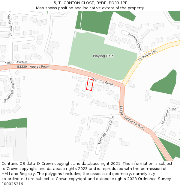 5, THORNTON CLOSE, RYDE, PO33 1PF: Location map and indicative extent of plot