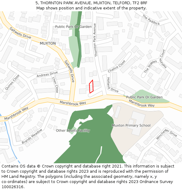 5, THORNTON PARK AVENUE, MUXTON, TELFORD, TF2 8RF: Location map and indicative extent of plot