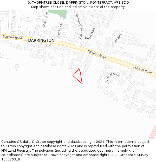 5, THORNTREE CLOSE, DARRINGTON, PONTEFRACT, WF8 3DQ: Location map and indicative extent of plot