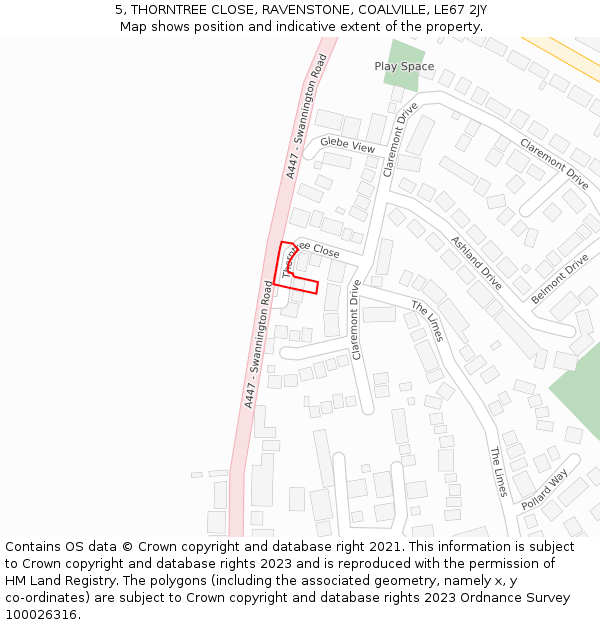 5, THORNTREE CLOSE, RAVENSTONE, COALVILLE, LE67 2JY: Location map and indicative extent of plot