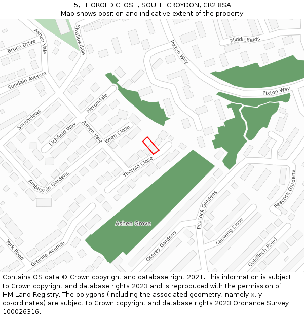 5, THOROLD CLOSE, SOUTH CROYDON, CR2 8SA: Location map and indicative extent of plot