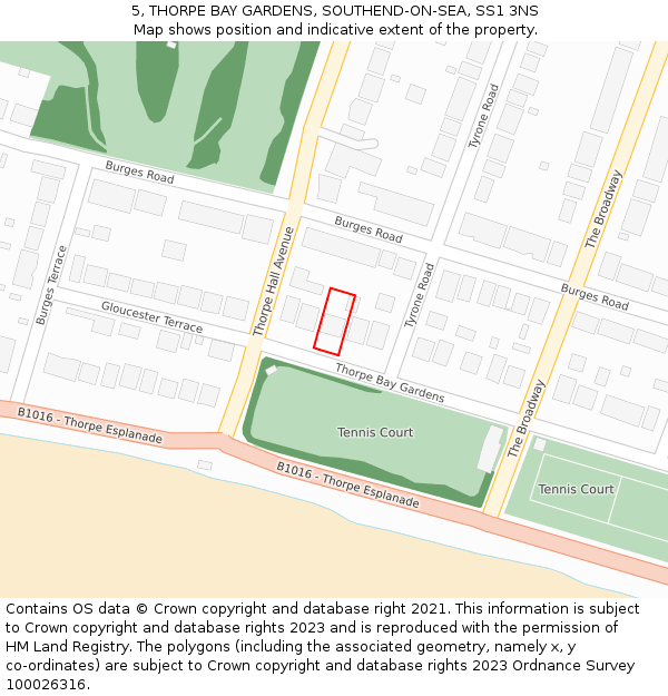 5, THORPE BAY GARDENS, SOUTHEND-ON-SEA, SS1 3NS: Location map and indicative extent of plot