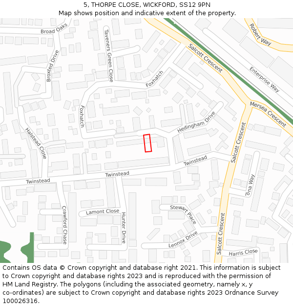 5, THORPE CLOSE, WICKFORD, SS12 9PN: Location map and indicative extent of plot