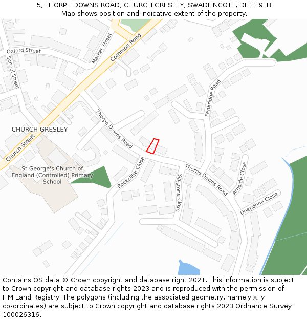 5, THORPE DOWNS ROAD, CHURCH GRESLEY, SWADLINCOTE, DE11 9FB: Location map and indicative extent of plot