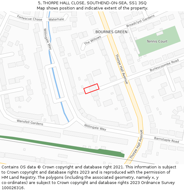 5, THORPE HALL CLOSE, SOUTHEND-ON-SEA, SS1 3SQ: Location map and indicative extent of plot