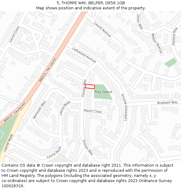 5, THORPE WAY, BELPER, DE56 1GB: Location map and indicative extent of plot