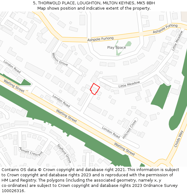 5, THORWOLD PLACE, LOUGHTON, MILTON KEYNES, MK5 8BH: Location map and indicative extent of plot