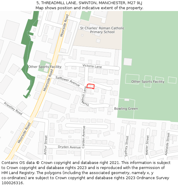 5, THREADMILL LANE, SWINTON, MANCHESTER, M27 9LJ: Location map and indicative extent of plot