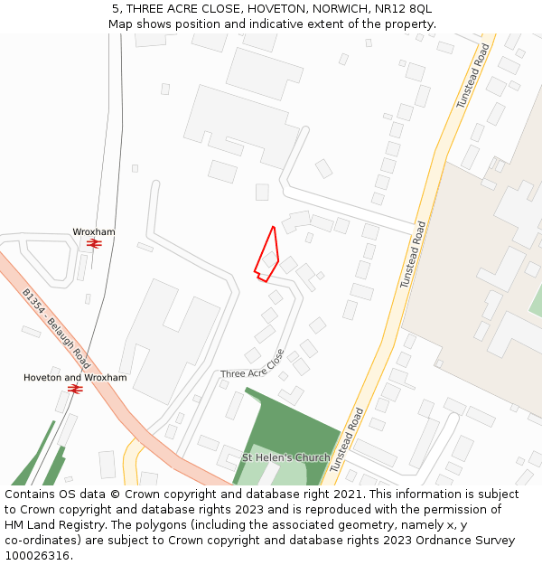 5, THREE ACRE CLOSE, HOVETON, NORWICH, NR12 8QL: Location map and indicative extent of plot