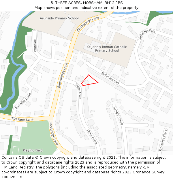 5, THREE ACRES, HORSHAM, RH12 1RS: Location map and indicative extent of plot